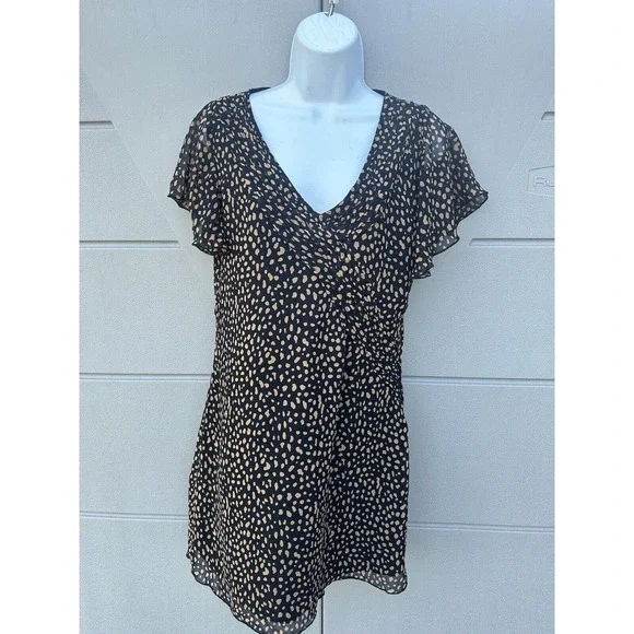 Urban Outfitters Rosalee V-Neck Flutter Sleeves A-line Mini Dress Black Sz M - Picture 8 of 16